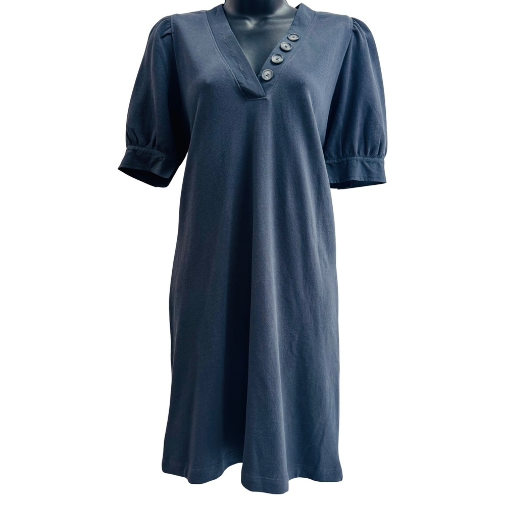 NWT LOFT Womens Blue Cotton French Terry‎ Puff Sleeve Sweatshirt Dress Small